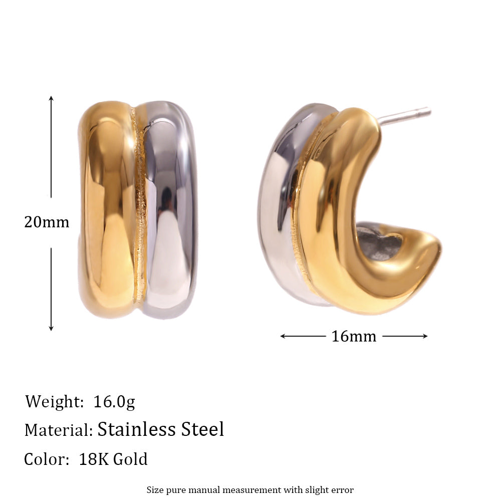 18K Gold Plated Dual Color C shape Hoop Earrings