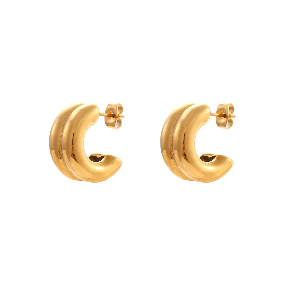 18K Gold Plated Dual Color C shape Hoop Earrings