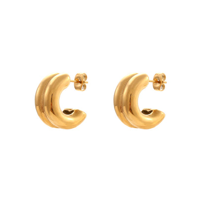 18K Gold Plated Dual Color C shape Hoop Earrings