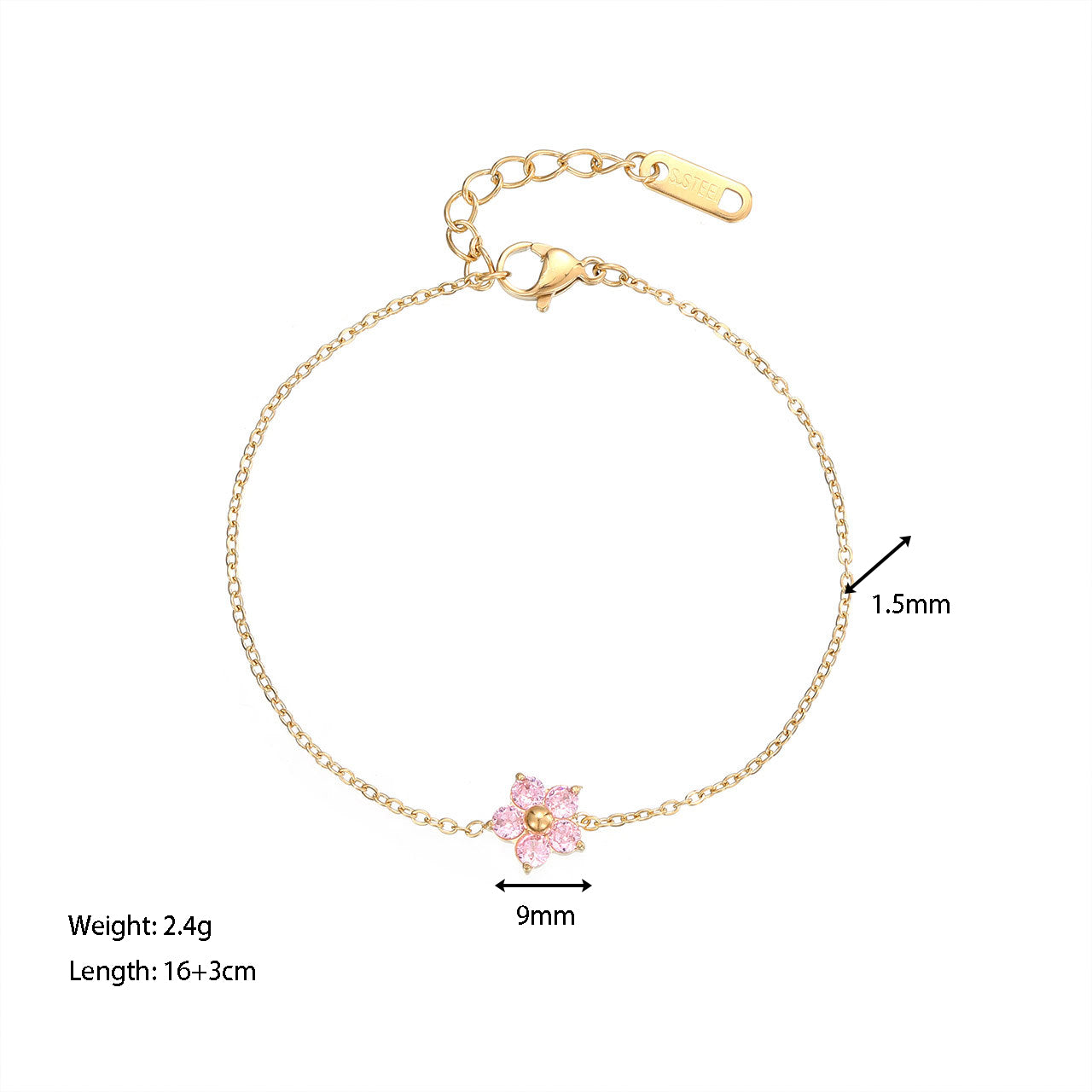 Sweet Flower Stainless Steel Gold Plated Zircon Bracelet