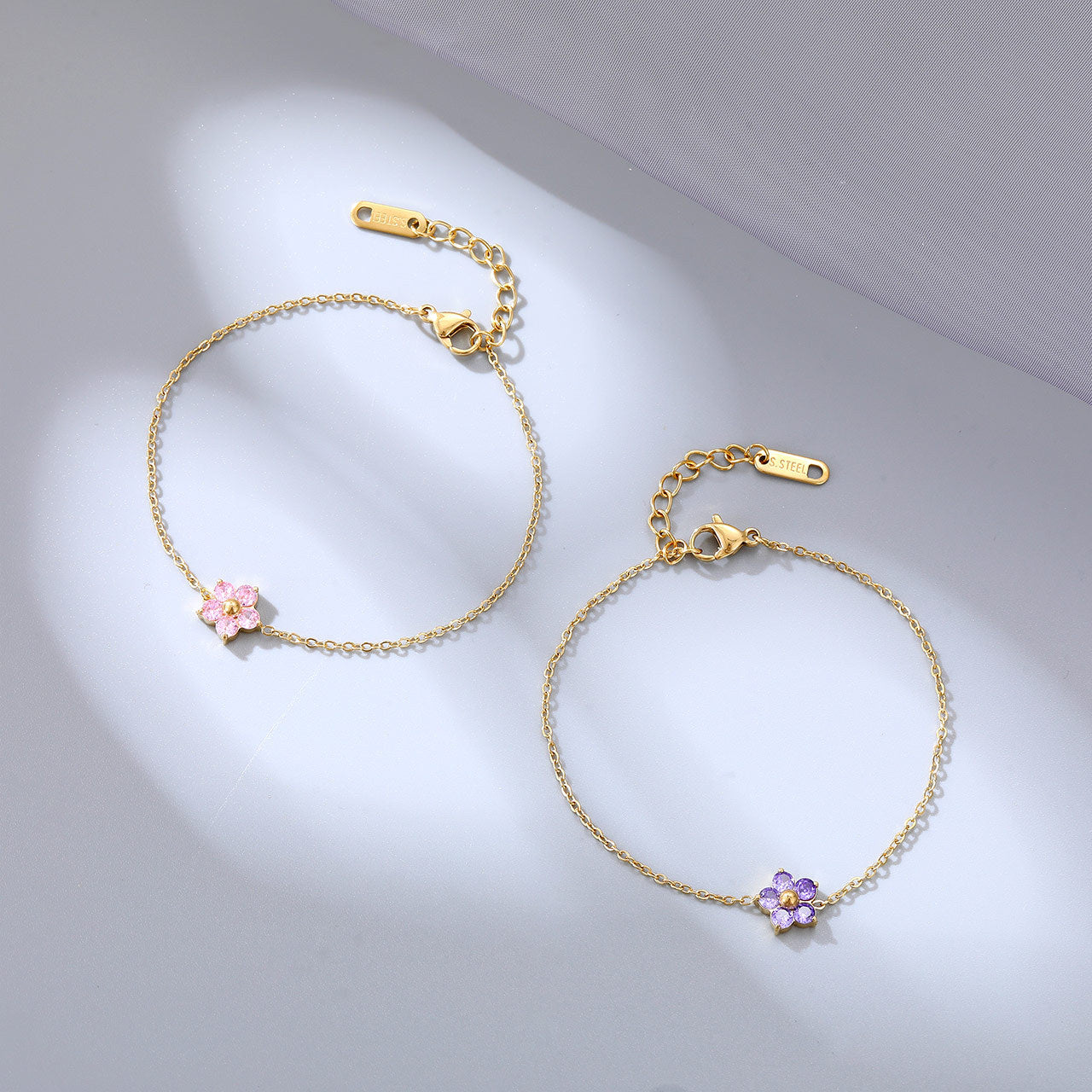 Sweet Flower Stainless Steel Gold Plated Zircon Bracelet