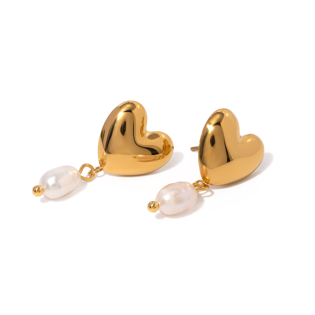 18K Gold Plated Heart Pearl Drop Earrings