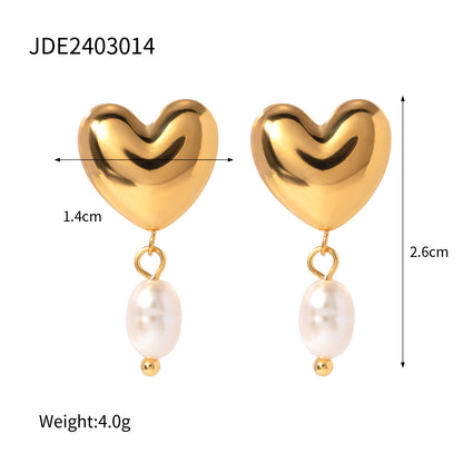 18K Gold Plated Heart Pearl Drop Earrings