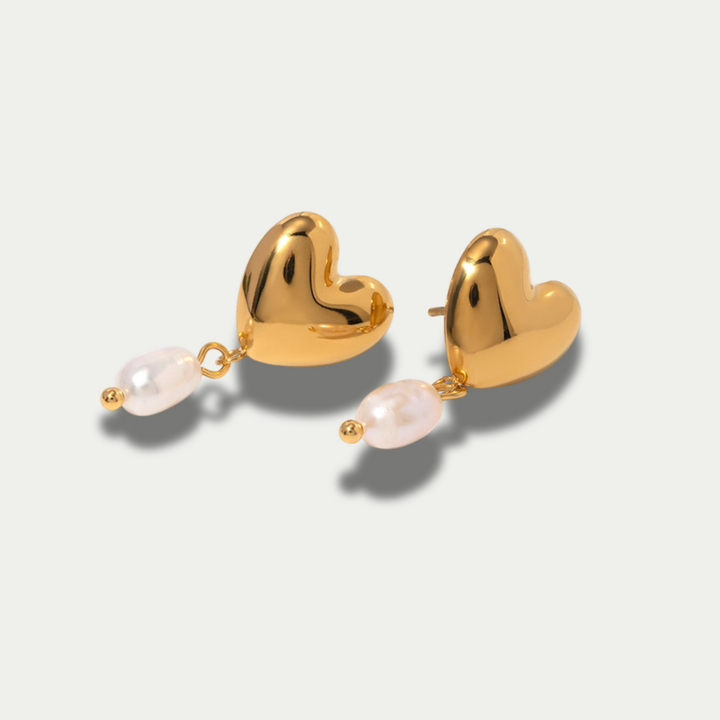 18K Gold Plated Heart Pearl Drop Earrings